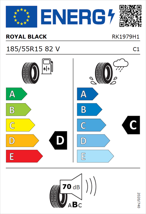 Tyre Label for Royal Black Passenger 185/55R15 82V