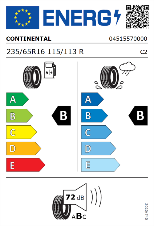 Tyre Label for Continental ContiVanContact 100 235/65R16 115/113R