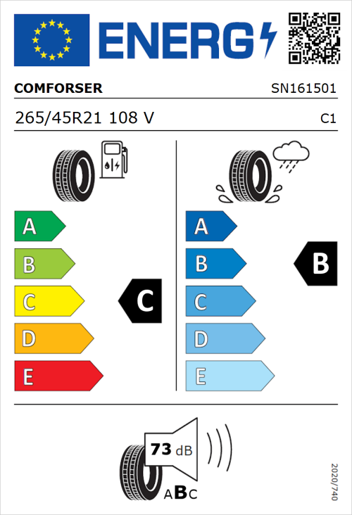 Tyre Label for Comforser EF1500 265/45R21 108V