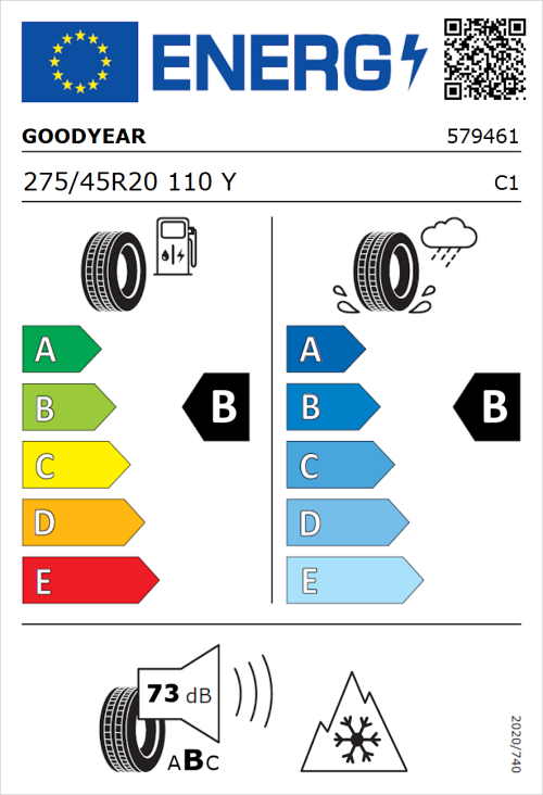 Tyre Label for Goodyear Vector 4Seasons Gen 3 SUV 275/45R20 110Y