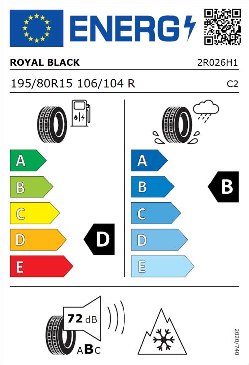 Tyre Label for Royal Black Commercial 195/80R15 106/104R